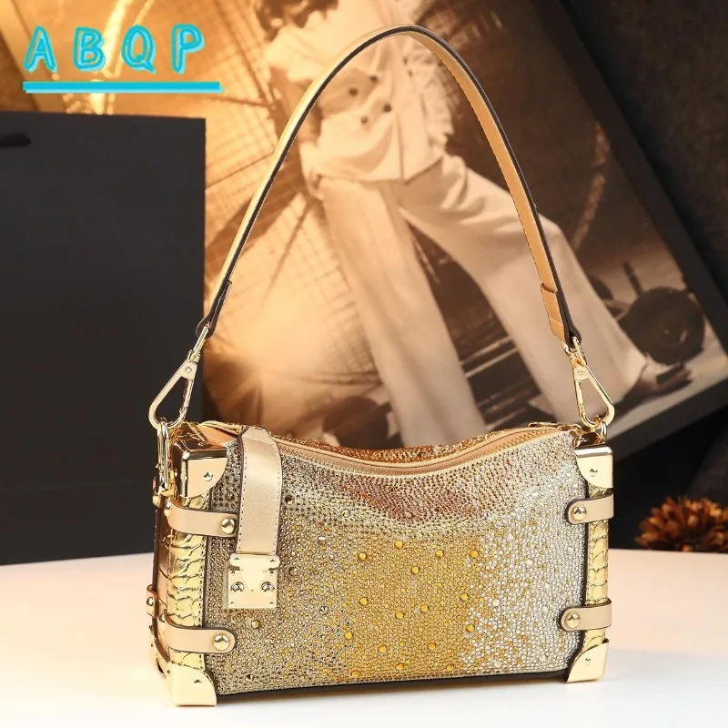 

New Women's Diamond Handbag Luxury Brand Genuine Leather Women's Diamond Shoulder Bag Box Style Fashionable Women's Bag