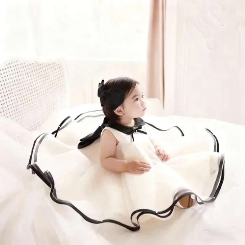 New Style Boutique A-Line Princess Dress for Little Girls Elegant White Birthday Party Dress Children's Prom Costume