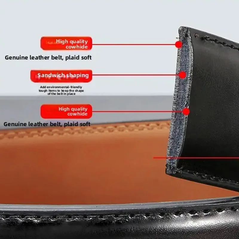 شريط حزام بعرض 3.5 سنتيمتر لإبزيم تلقائي حقيقي أصلي حزام جلد طبيعي للجسم بدون مشبك للرجال والنساء إكسسوارات حزام #6