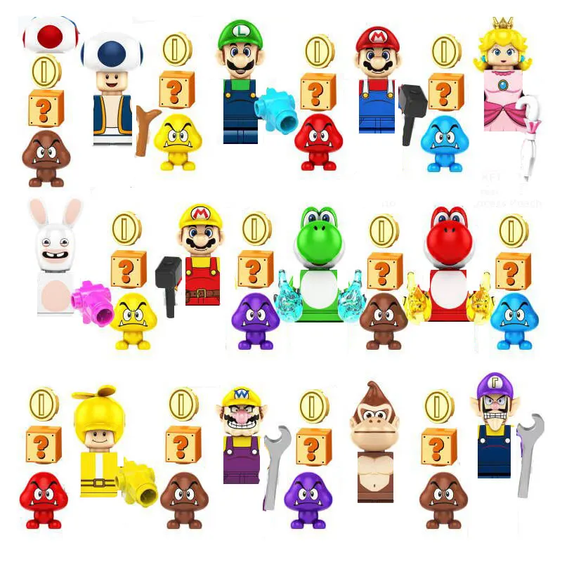 KF6186 Anime Super Bros Blocks Luigi Yoshi Rabbit mini Action toy Figures Building Blocks Toys Bricks Assemble Toys Kids Gifts