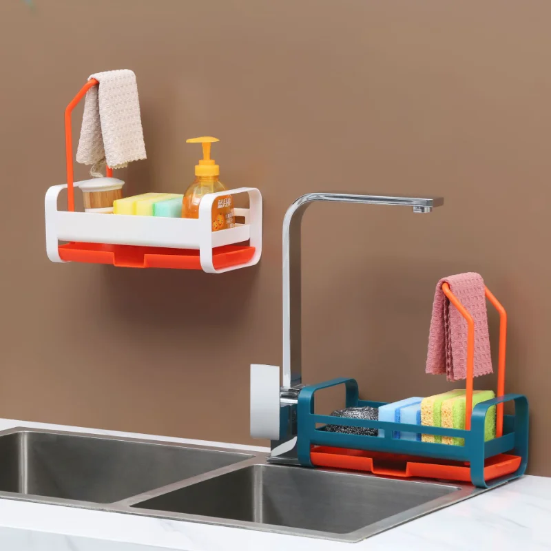 

Multi-Functional Kitchen Sink Drain Storage Holder With Tray Shelves Cleaning Brush,Soap,Rag Drain Basket Organizer Storage Rack