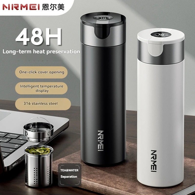 

500ml Water Bottle Vacuum Flask Stainless Steel Thermos Thermal Tumbler No Screw One Click Open Portable One-Handed Push Tea