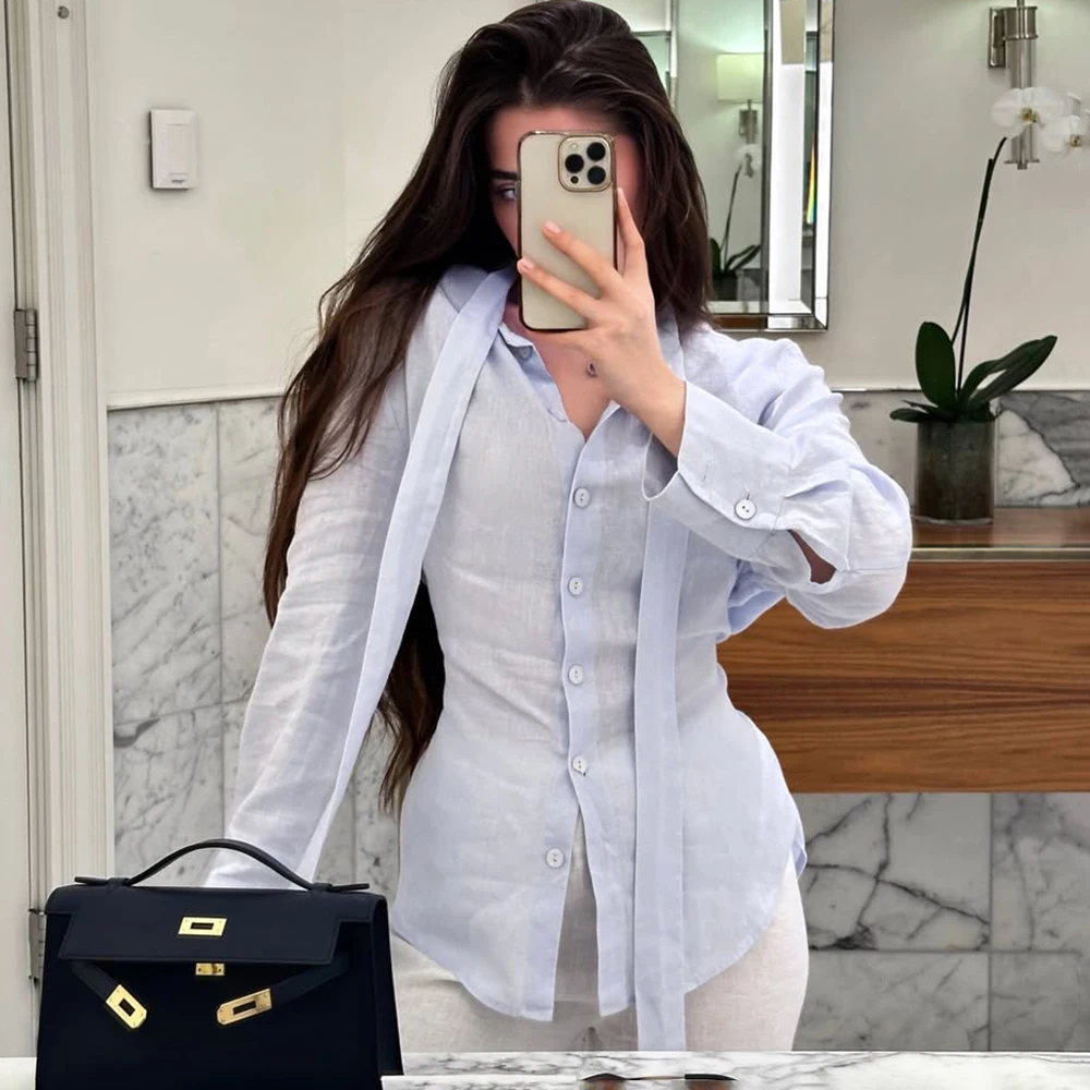 

Talenza модные женские блузки осенние однотонные тонкие рубашки на шнуровке с лентой кардиган новые уличные повседневные шикарные женские блузки топы