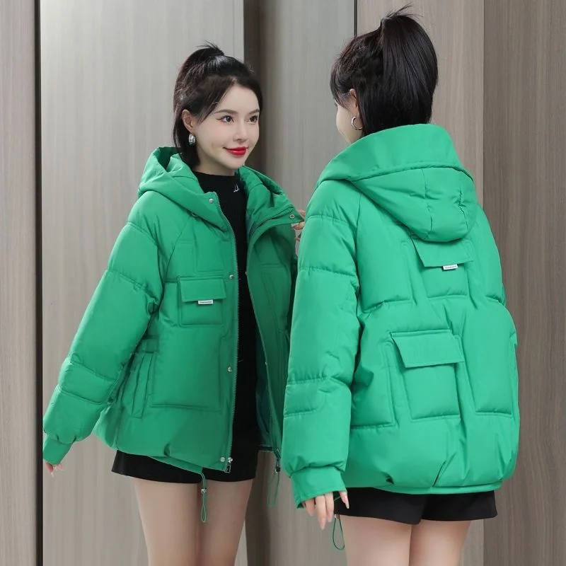 2023 New Women Down Cotton Coat Winter Jacket Female Loose Hooded Parkas Student Outwear Short-Length Over coat