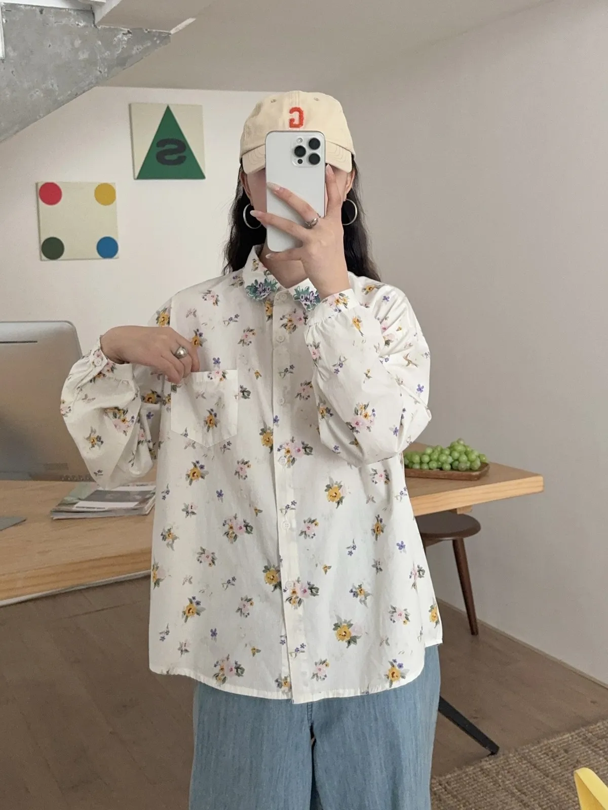 New Autumn Cotton Long Sleeve Shirt, Women Lapel Floral Embroidery Top, Mori Girl Sweet OL Loose Blouses, 2024 Winter T48865QM