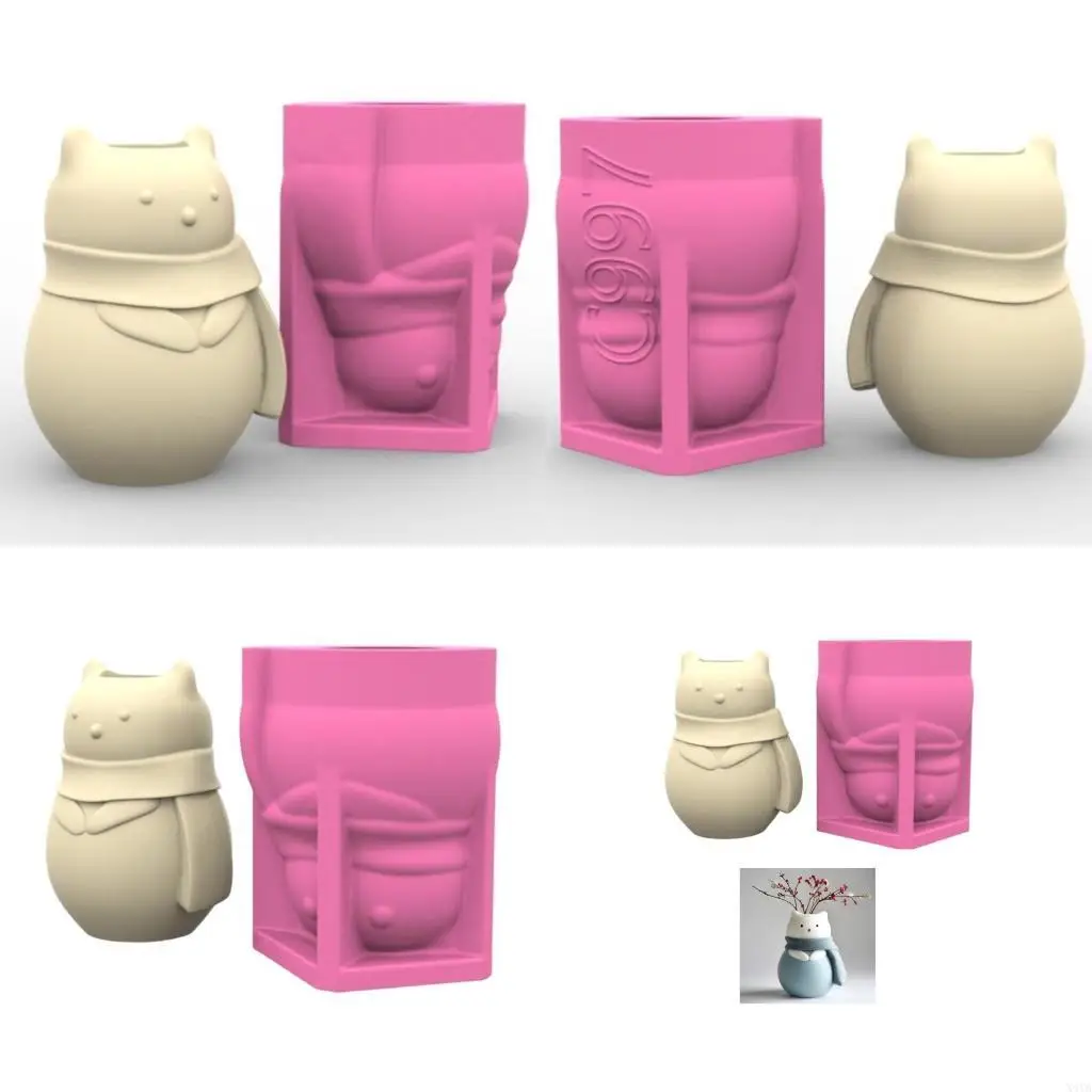 

X4YA Creative Vase Molds Silicone Crafting Molds Bear Wearing Scarf for Craft