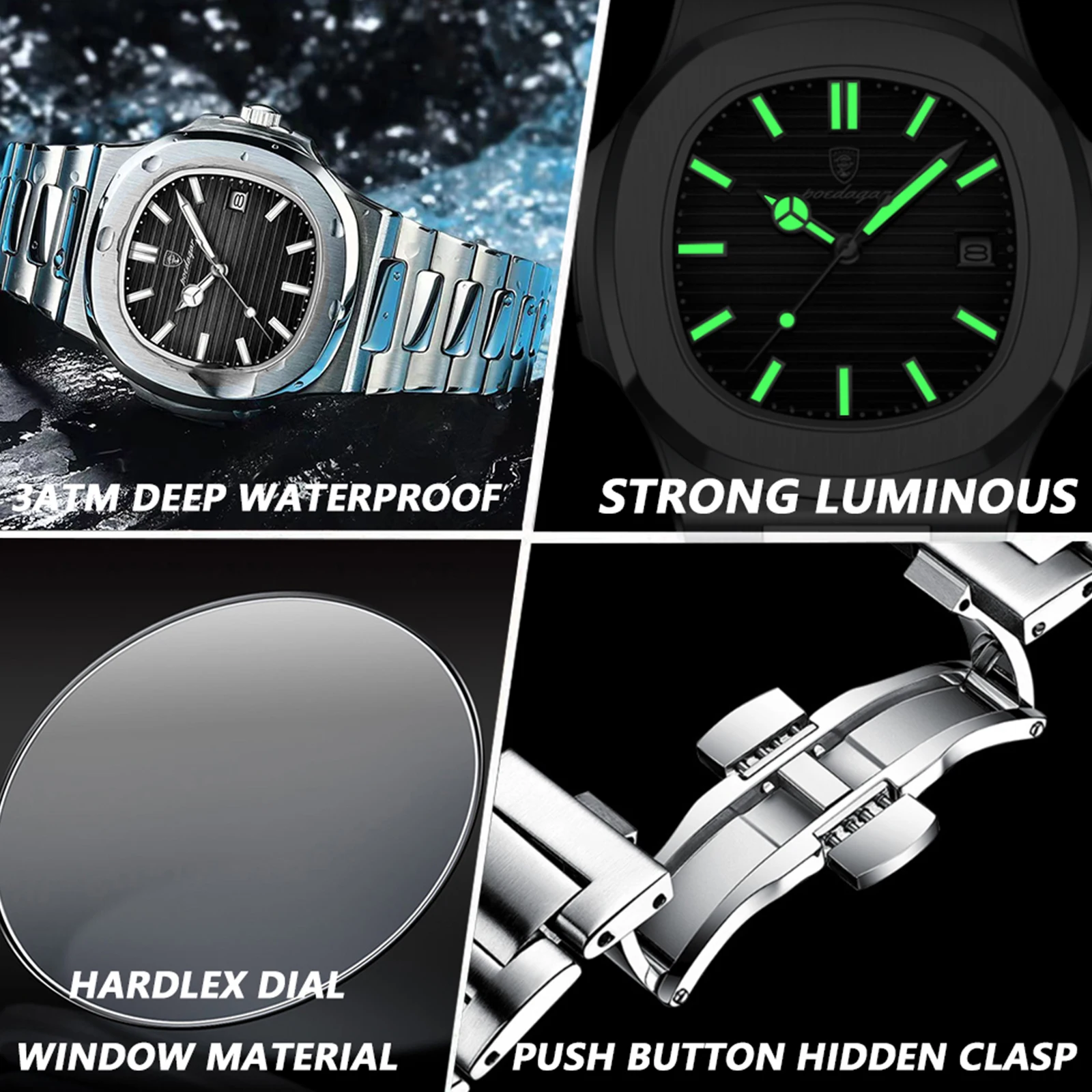 POEDAGAR Top Luxury Brand Man Watch Sports Waterproof Luminous Date Men Wristwatch Square Dial Quartz Men\'s Watches High Quality