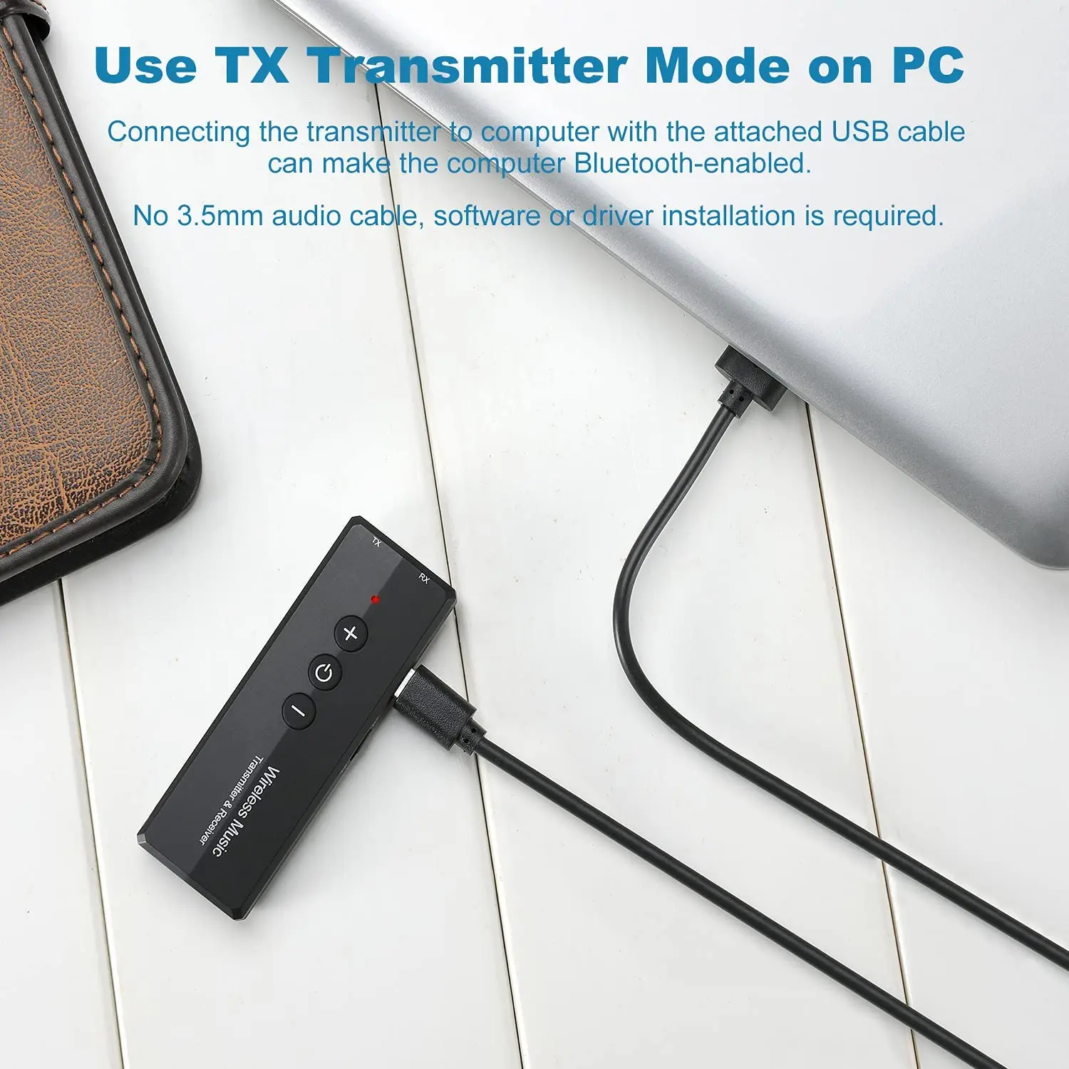 Bluetooth 5.0 Transmitter Receiver Wireless 3.5mm Audio Adapter for TV PC Headphones Home Sounds System Car/CD-Like Voice