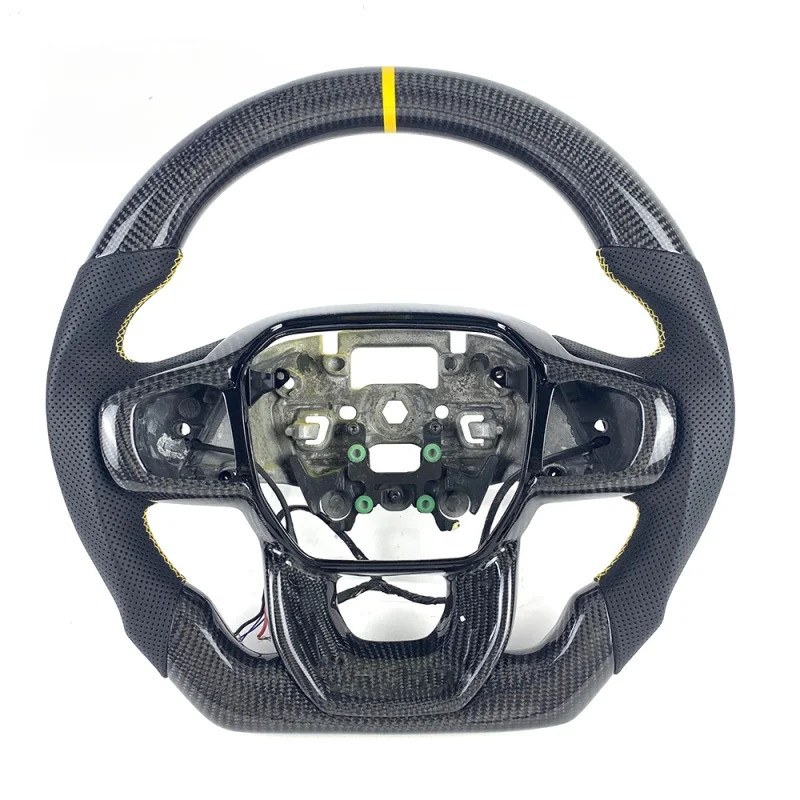 For Ford Ranger Raptor F150 | Customizable Black Gray Leather Carbon Fiber Accent Steering Wheel