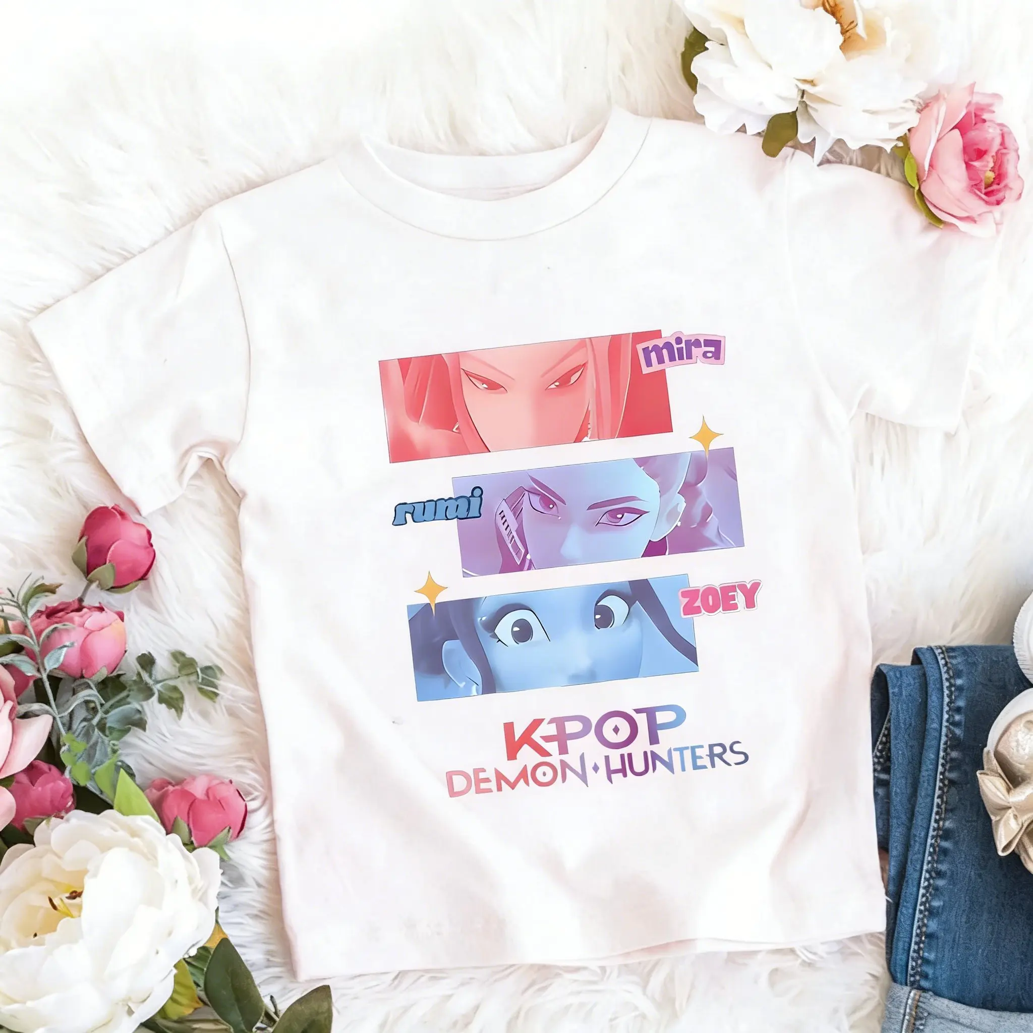 

Футболка унисекс в стиле Y2K K-pop Demon Hunters Anime для детей и взрослых, с коротким рукавом, повседневная, для родителей и детей, лето 2026