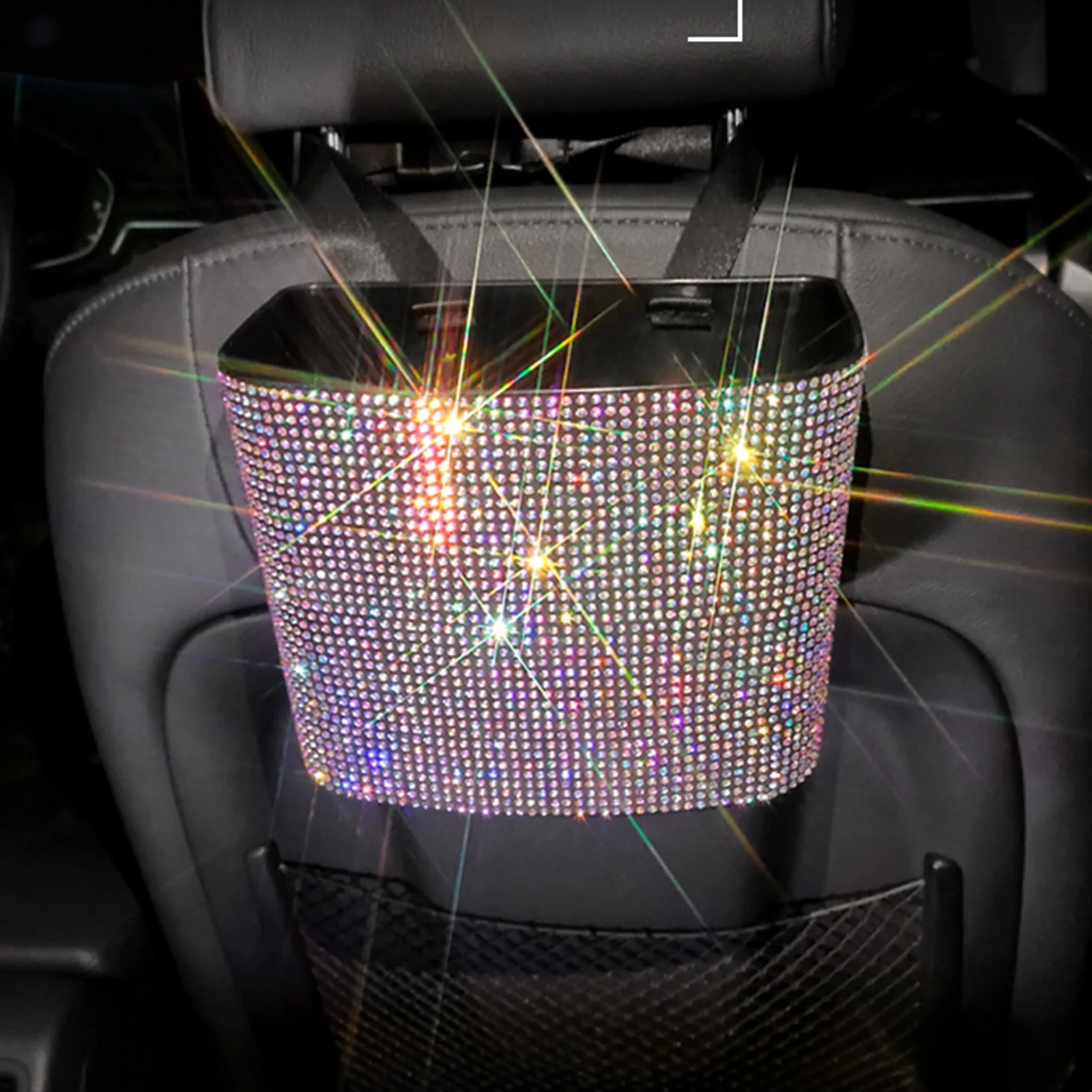 Car Seat Back Hanging Bag Bling Rhinestones Auto Hanging Container Suitable for Storing Various Things