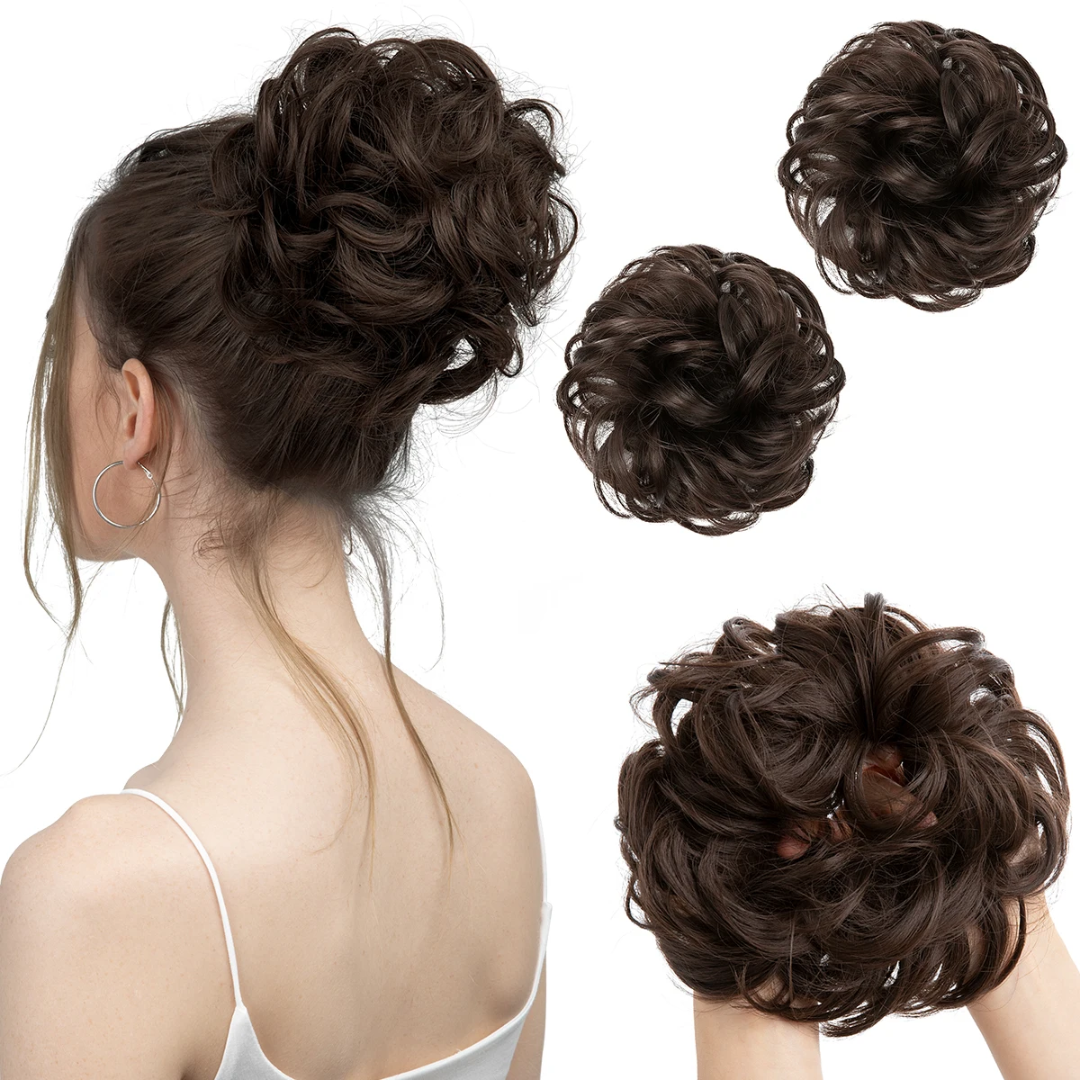 2 szt. Syntetyczne doczepy do koka z włosów roztrzepane kręcone elastyczne gumki treski syntetyczne Chignon Donut Updo kawałki włosów dla kobiet