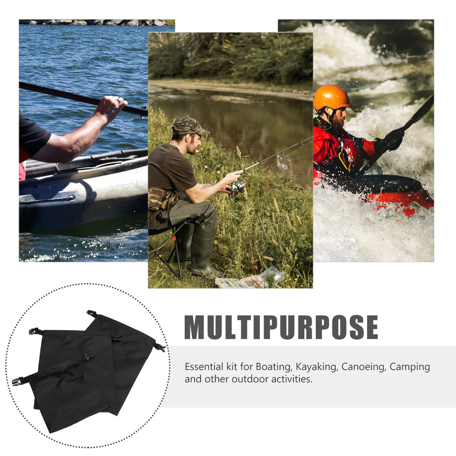 

3pcs 1.5L 2.5L 3.5L Waterproof Bag Set Roll Top Dry Pouch For Camping Kayaking Boating Fishing Outdoor Water Sports Black