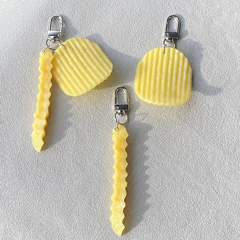 Creative Simulated Wave French Fries/Potato Chips Food Keychain Soft Silicone Toys Bag Pendant Earphone Decoration Giveway Gift