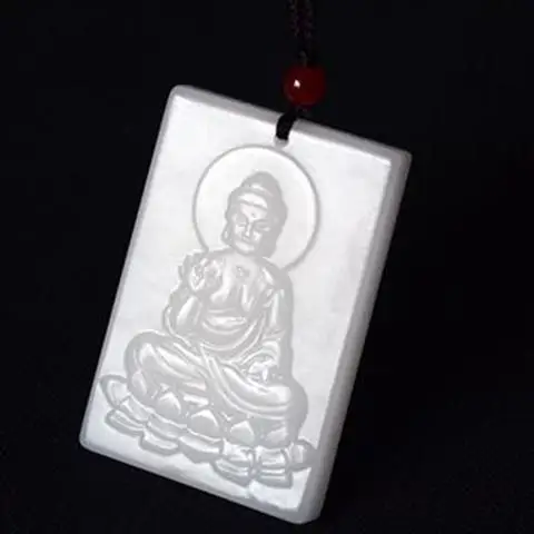 المواد المنغولية الخارجية Hetian، اليشم الأبيض يوم كبير Tathagata بوذا قلادة قلادة، نماذج للرجال والنساء #4