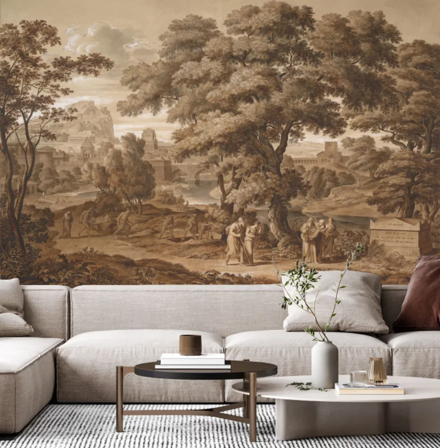 Customized mural European retro jungle oil painting wallpaper living room bedroom nostalgic big tree rural oil painting 3d Mural