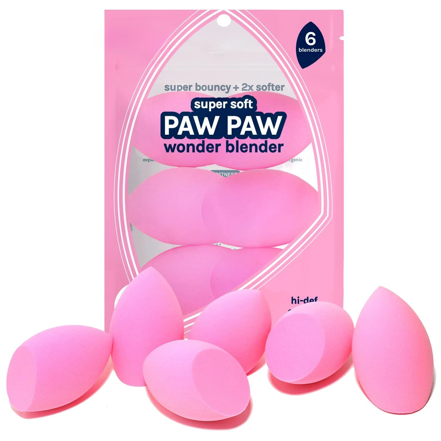 6-Piece Makeup Sponge Set, Makeup Blender, Latex-Free, HD Ultra Soft, Beauty Cosmetics Angled Shape (Pink)