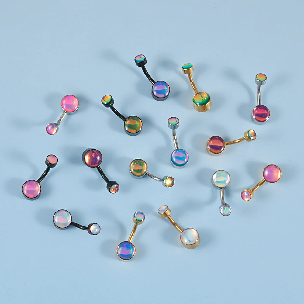 1Pc Surgical Steel Flash Film Navel Piercing Curved Barbell Belly Button Rings Helix Cartilage Piercing Beach Body Jewelry