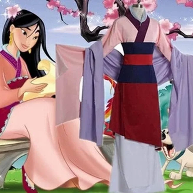 Mulan Princess Cosplay Costume Traditional Chinese Hanfu Style Dress with Purple Cape Fancy Outfit for Halloween Role-Play Event