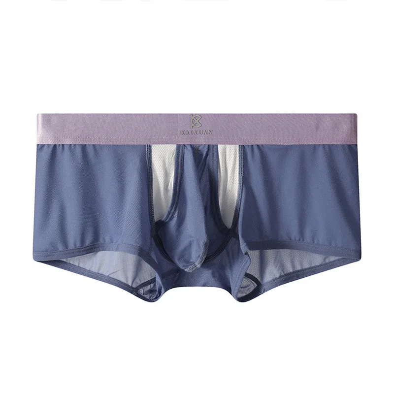 

Men's Bulge Boxy Underwear Ice Silk Lightweight Breathable Separate Pouch Side-Open Boxer Briefs Shorts Underpants Sports Trunks
