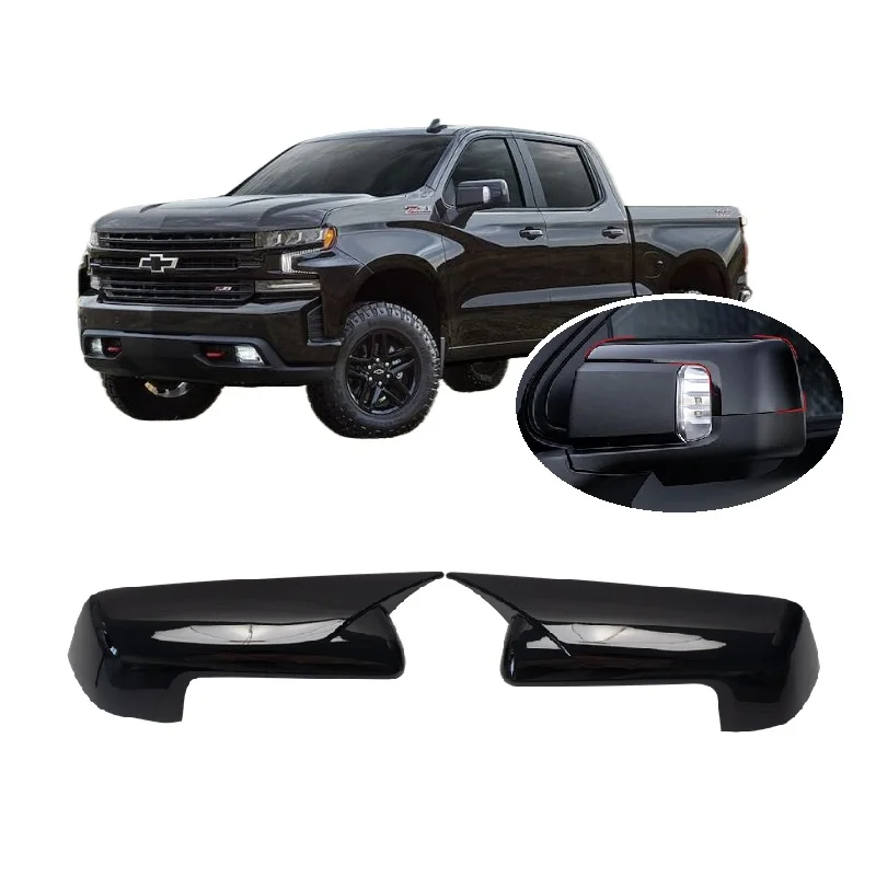 

for Chervolet Silverado 1500 19-25 Gloss Black or Carbon Fiber Hydro-dipped Vein Horn Stylish Side Mirror Housing Stick-on Cap