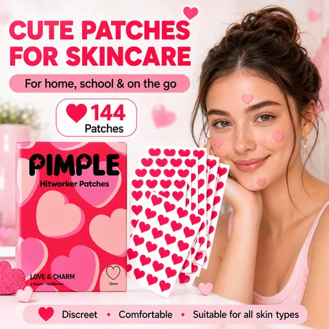 144pcs Heart Shaped Acne Pimple Patches, Hydrocolloid Invisible Blemish Stickers, Absorb Spot Cover Patches for Facial Skin Care
