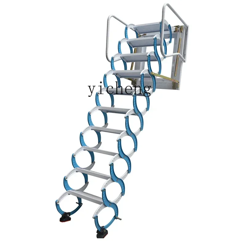 i10.12-Foldable Adjustable Duplex Indoor Outdoor Thickened Retractable Ladder Wall-Mounted Attic Telescopic Staircase