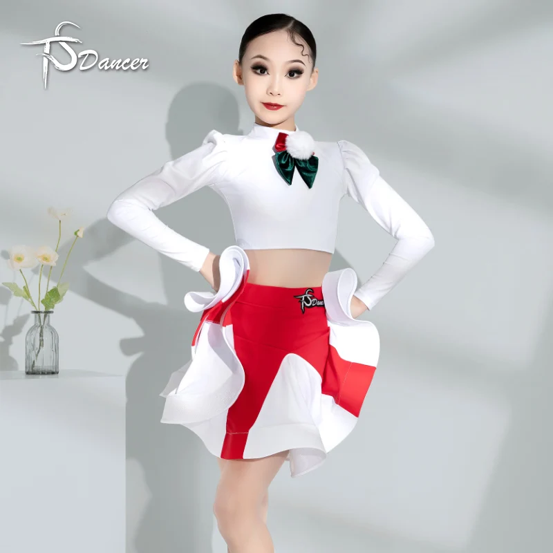 

Рождественские костюмы, детские осенние и зимние костюмы для выступлений для девочек, новые костюмы для латинских танцев для выступлений для девочек.