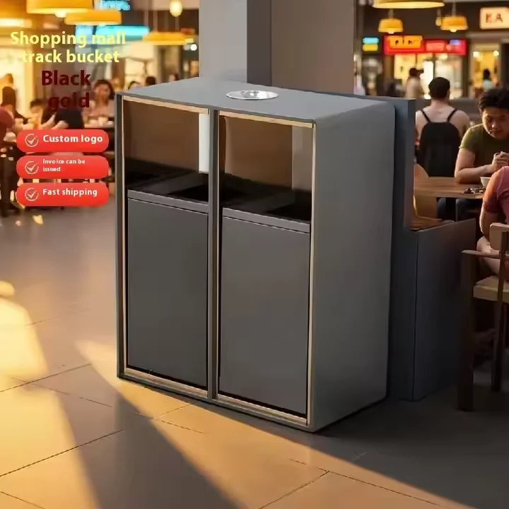 

Stainless Steel Vertical Trash Bin with Painted Ashtray for Luxury Hotel Restaurant Airport Lobby and Business Center Use