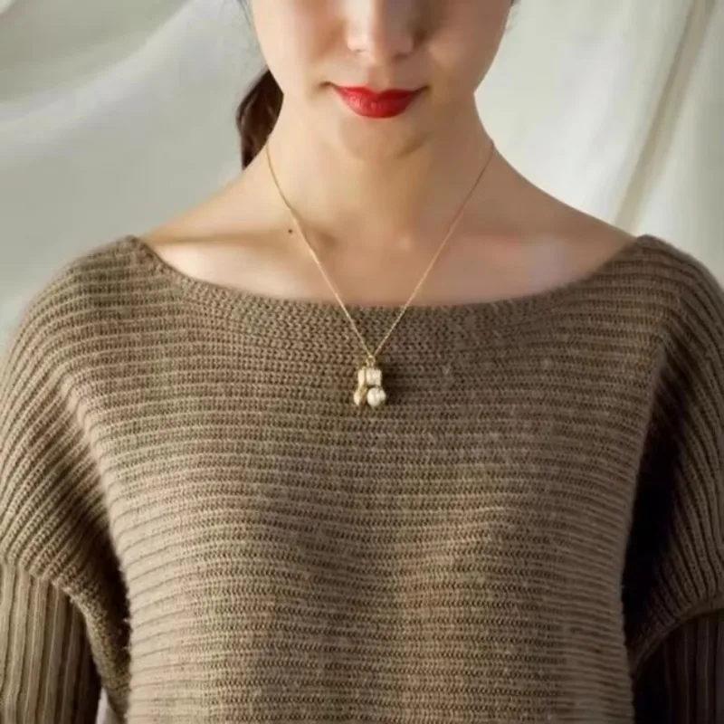 New 1Pcs Women Peanut Pendant Necklace Earring Set Copper Micro‑inlaid Zircon Pearl Fashion Jewelry Accessory For Daily Wear