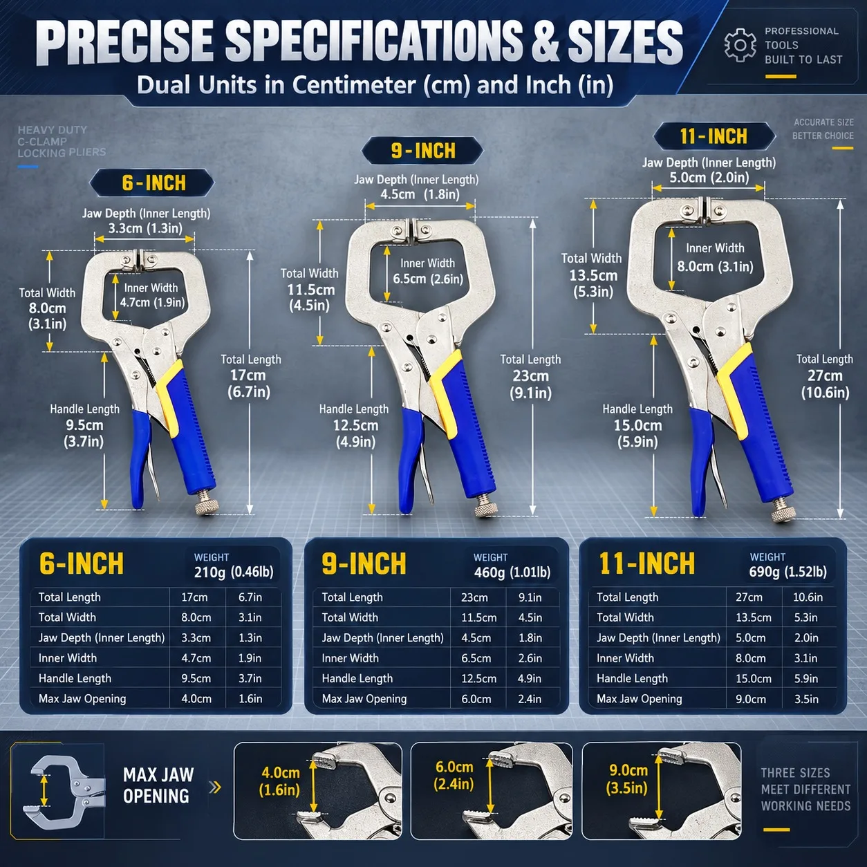 Locking Pliers Adjustable Welding Clamp, Heavy-Duty Pliers, C-Type Square Jaw Clamp for Woodworking, Manual Clamping Pipe Clamp