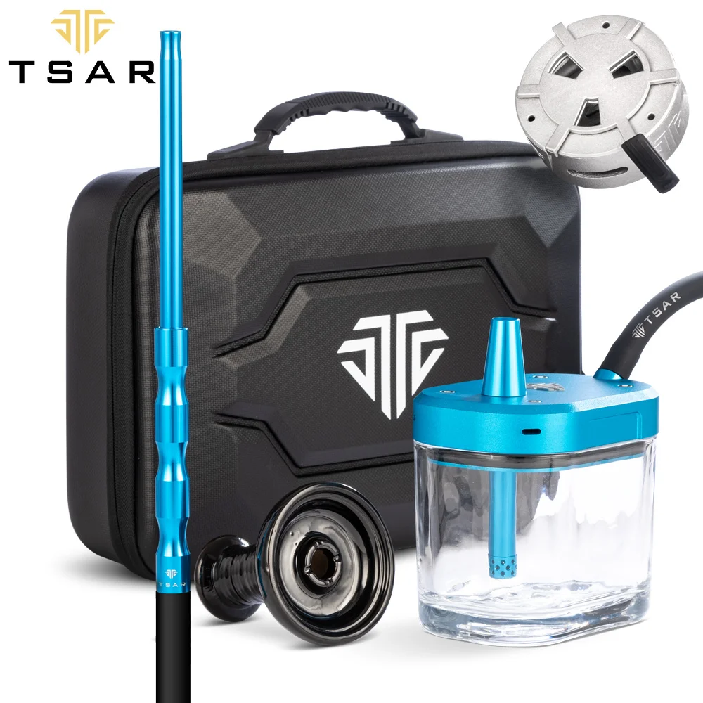 TSAR GOFAST Portable Storage Hookah Shisha Set Aluminum Alloy Material with Glass Bottle Single Hose