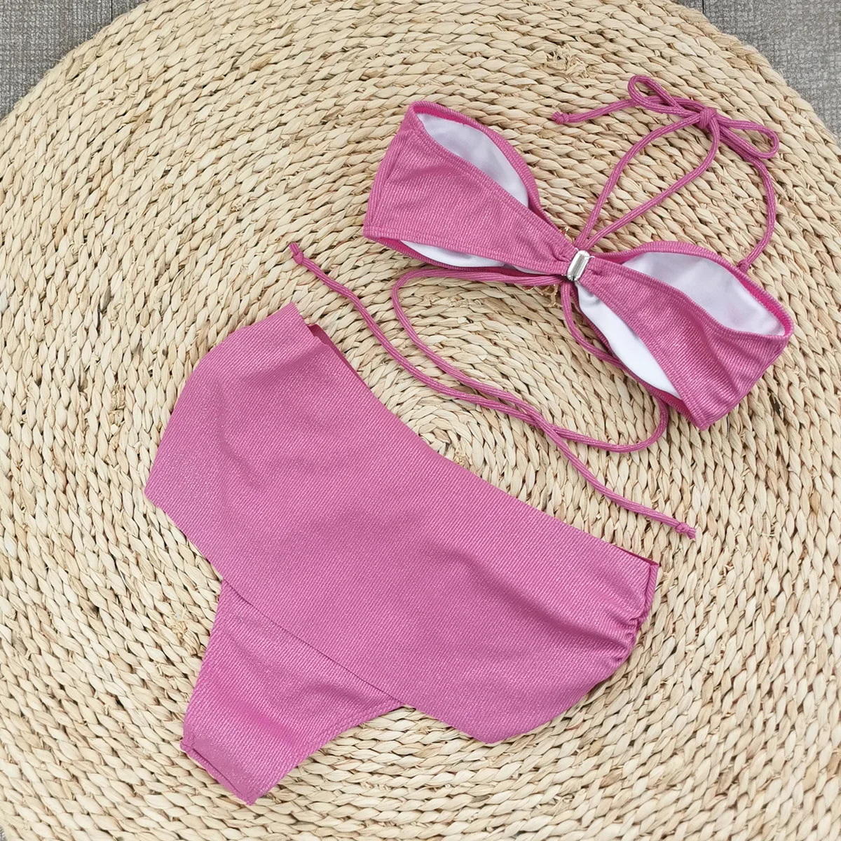 Vintage roxo duas peças maiô feminino metal sol ornamento cruz push up sutiã babados cintura alta biquíni 2025 praia fatos de banho