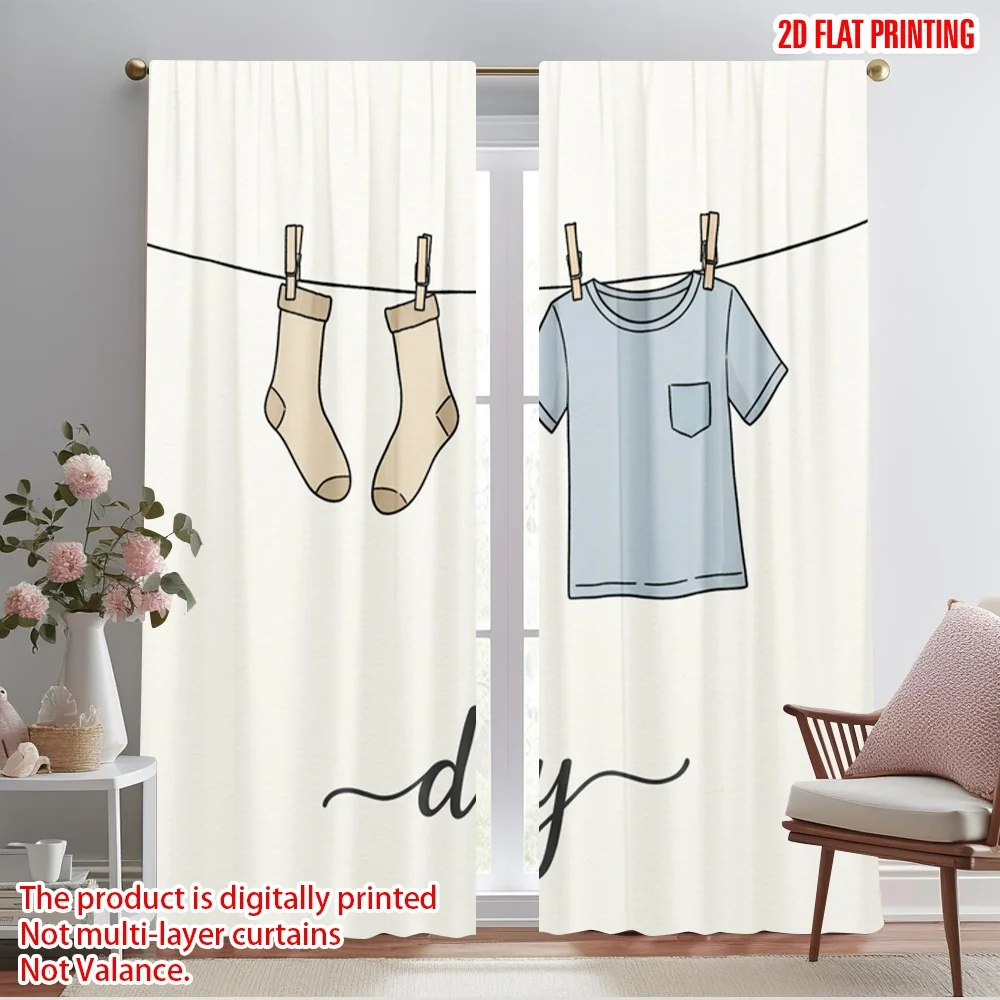 

2pcs 2D flat printing Party Curtain Dry Laundry Socks Shirt Fabric Without Electricity 0 Perfect for Door Wall Yard