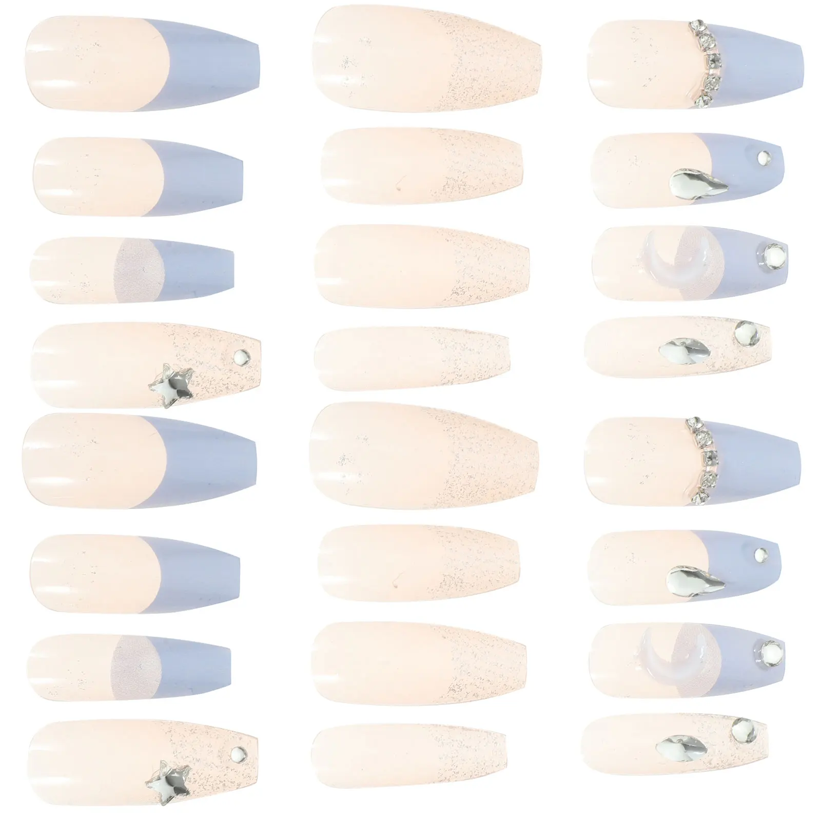 

Sea Salt Macaron Color Clear Diamond Wearable Nails Long False Star Moon Art Pieces Fake Nails Women Press On Glue Manicure