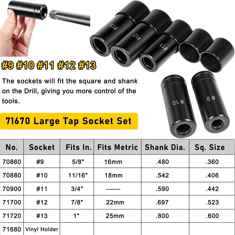 71670 Tap Socket Wrench Set, Tap Socket Adapter 1/2