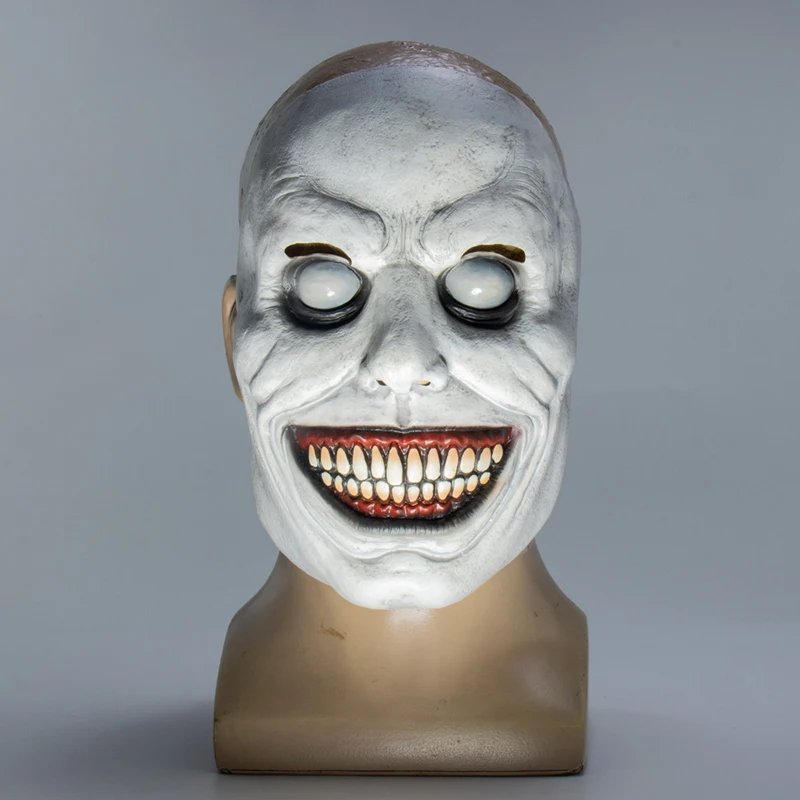 Hot Horror Halloween Mask Smiling Exorcist White Eyes Demon Mask Scary Cosplay Exorcist Latex Mask