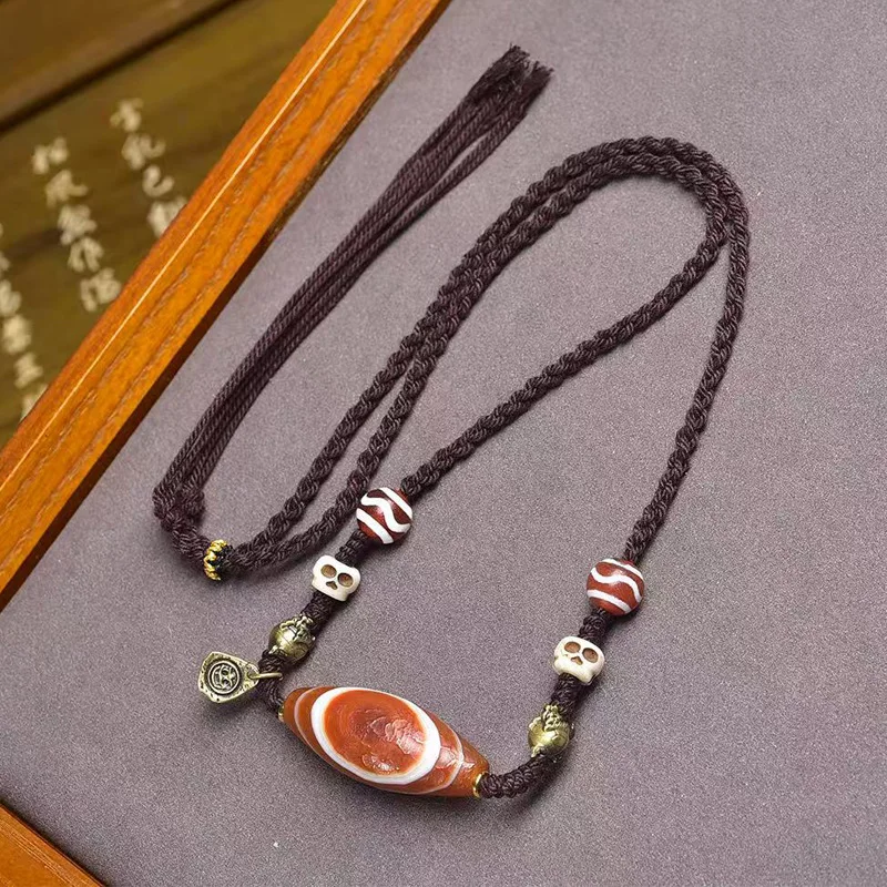 Natural Agate Medicine Buddha Red Heavenly Eye Bead Pendant Sweater Chain Reclaimed Bone Water Pattern Bead Accessories