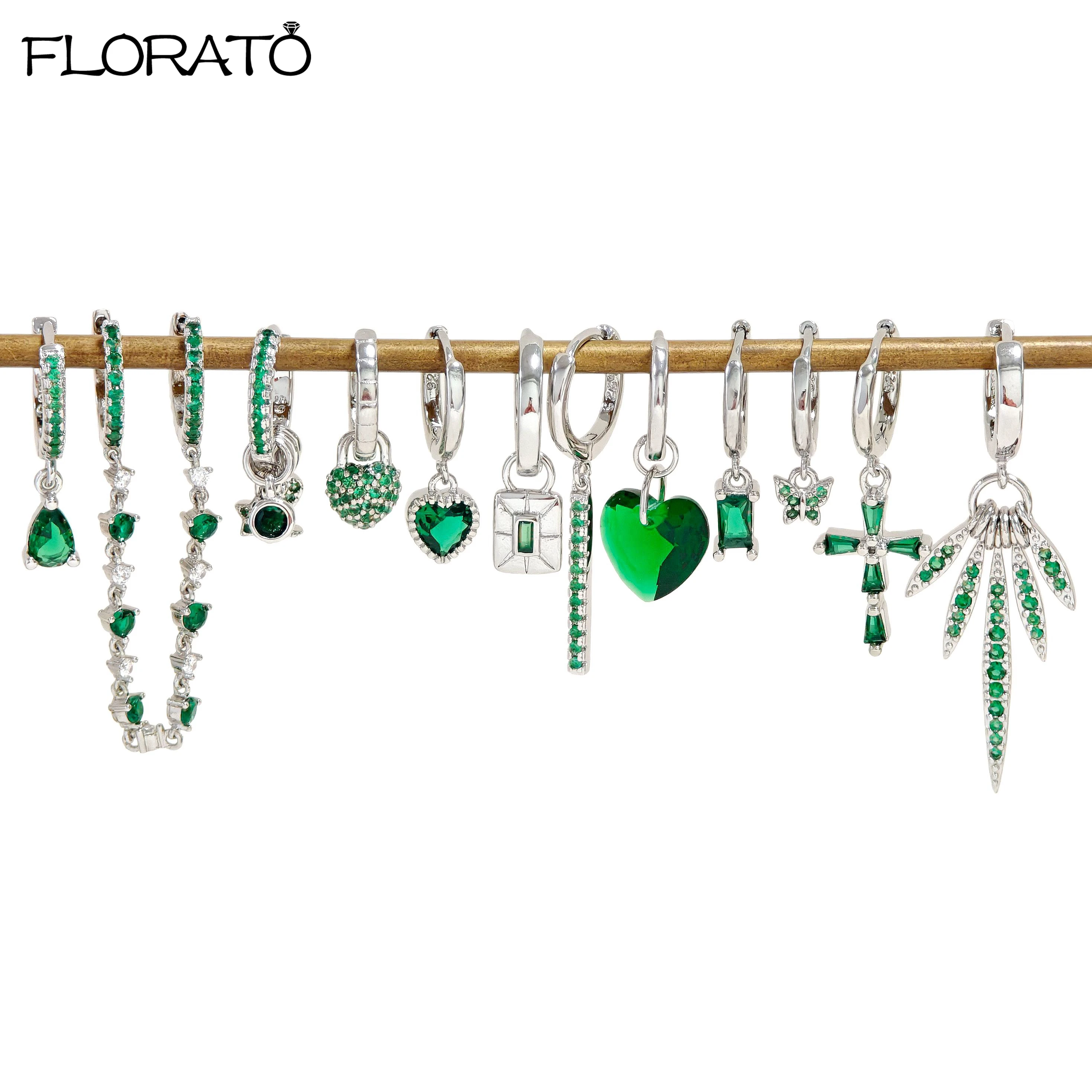 925 Sterling Silver Needle Luxury Green Earrings Trend Small Hoop Earrings for Women Fashion Puncture Jewelry Ear Accessories