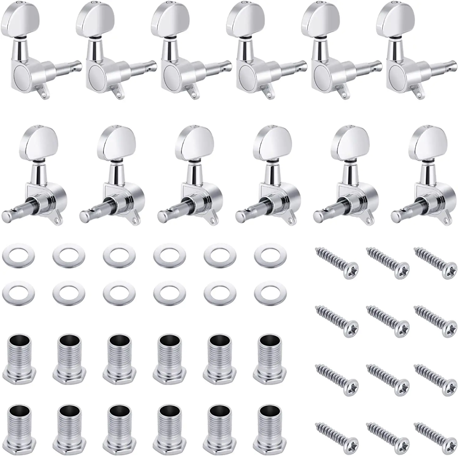 Neewer 12 Pieces Guitar String Tuning Peg Tuner Machine Heads Knobs for Acoustic Guitar -Silver (6 for Left + 6 for Right)