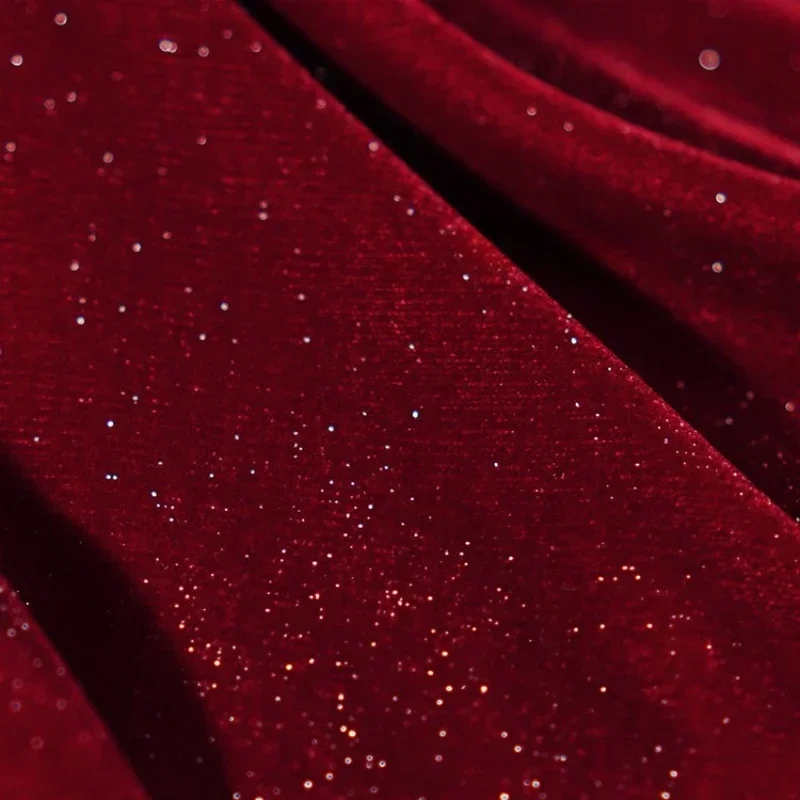 Wine Red Diamond Sparkling Velvet Starry Fabric Soft and Smooth Sparkling and Flowing with A Drape Feeling Dress Fabric