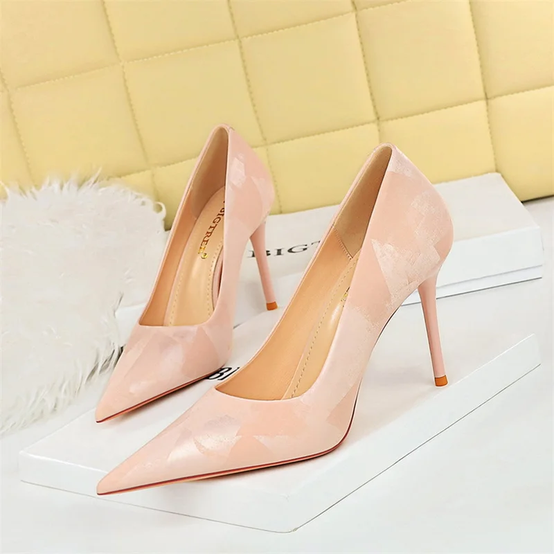 

Fashion Sweet High Heels Women Pumps 2024 New Spring Shallow Mouth Pointed Toe Stilettos Leisure Solid Slimming Shoes