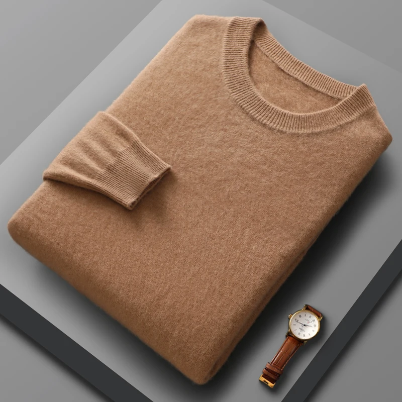 Suéter de lana merina de 100% para hombre, Sudadera con capucha de punto con cuello redondo, nuevo suéter de cachemira para primavera y otoño, suéter básico versátil, ropa para hombre