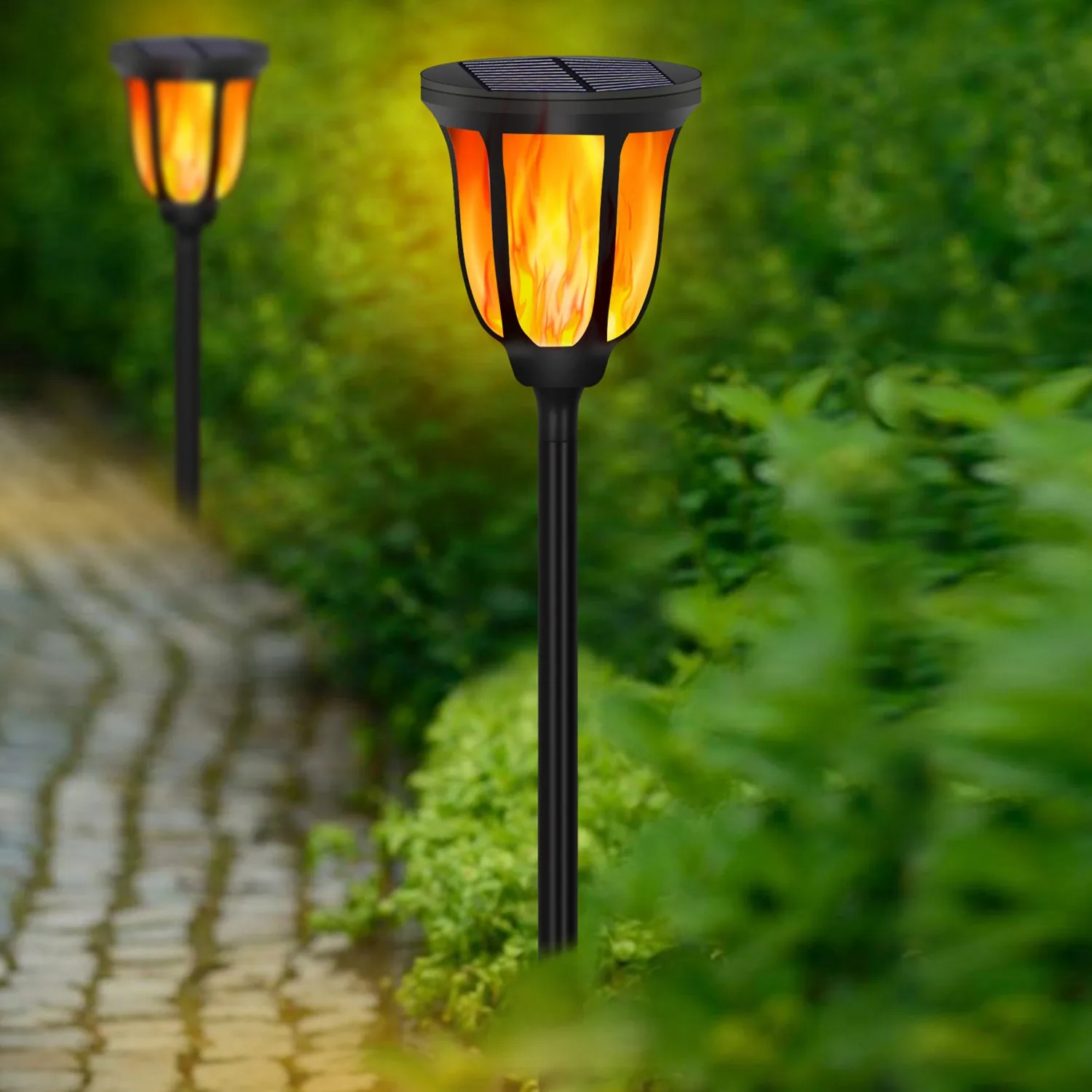 Solar Light Outdoor,96 LED Waterproof Flickering Flame Decoration Dusk to Dawn Auto On/Off for Garden Patio Yard Pathway