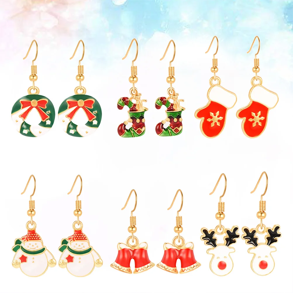 

6Pairs Christmas Hook Earrings Set Gloves Stockings Dangle Earrings Festive Christmas Ear Jewelry for Party Dates
