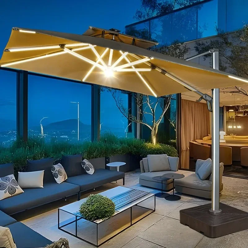 Outdoor Solar Parasol LED with Light 3 Villa Wind Resistant Roman Umbrella
