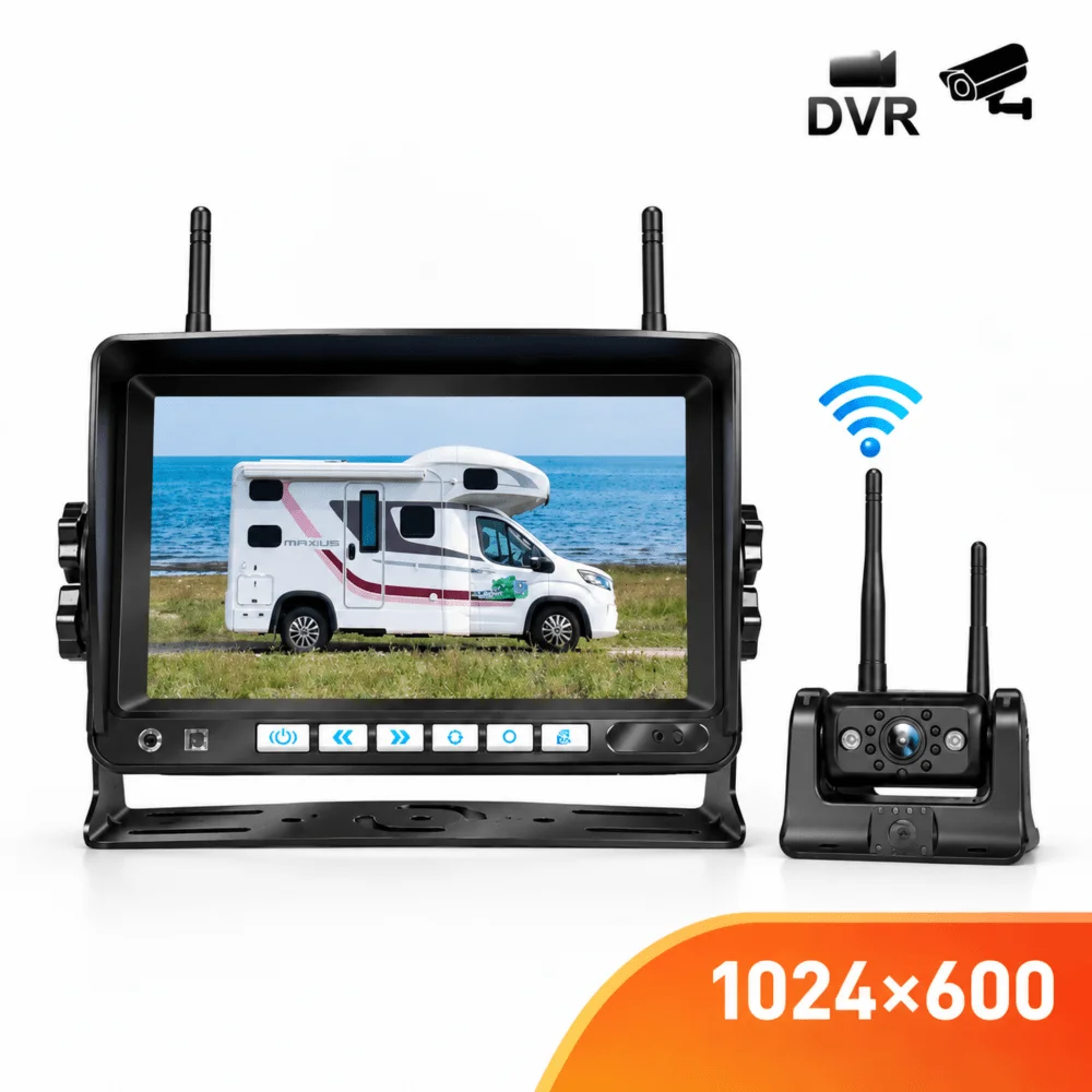 720P Rearview Camera for Reversing, Wi-Fi Camera for RVs and Trucks，7-inch AHD Wireless Magnetic Dual-Antenna Dash Cam Display