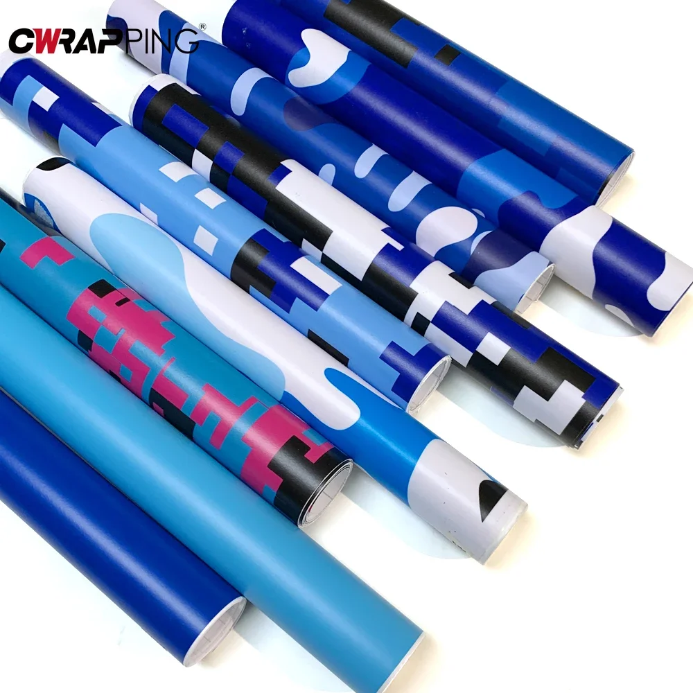 Car Stickers Blue Camouflage Pattern Vinyl Wrap Film Glue Waterproof Decorate Sticker for Computer Motorcycle Car Accessories