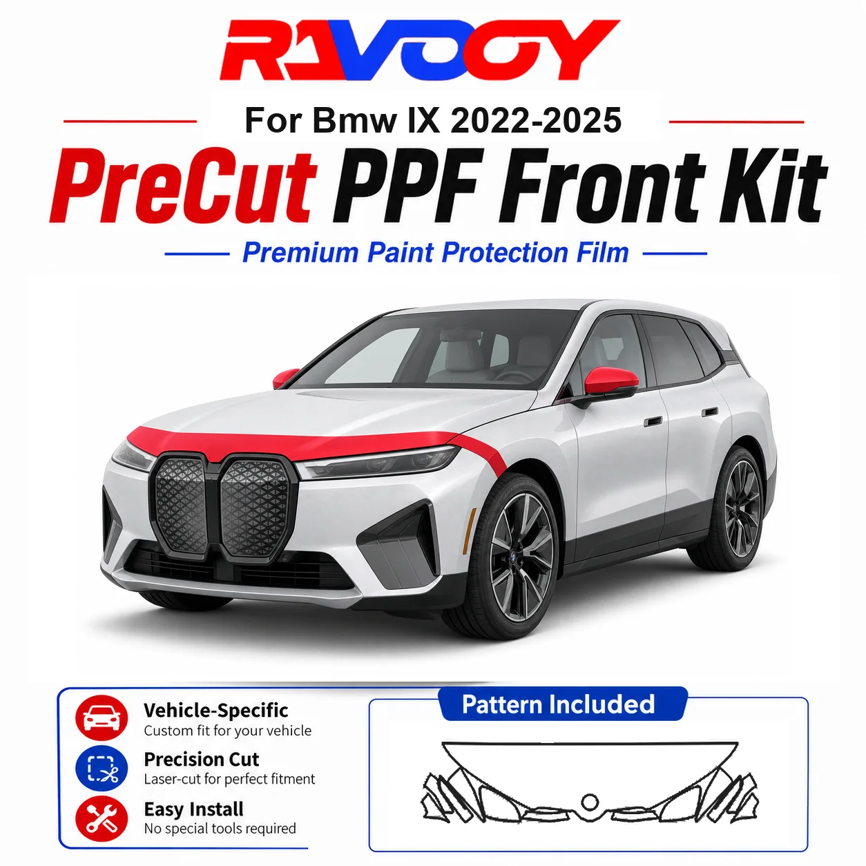 

8.5mil TPU Precut PPF Kit For BMW IX 2022-2025 - Hood, Partial Fenders & Full Mirror Set - Self-Healing Gloss Clear Bra Film