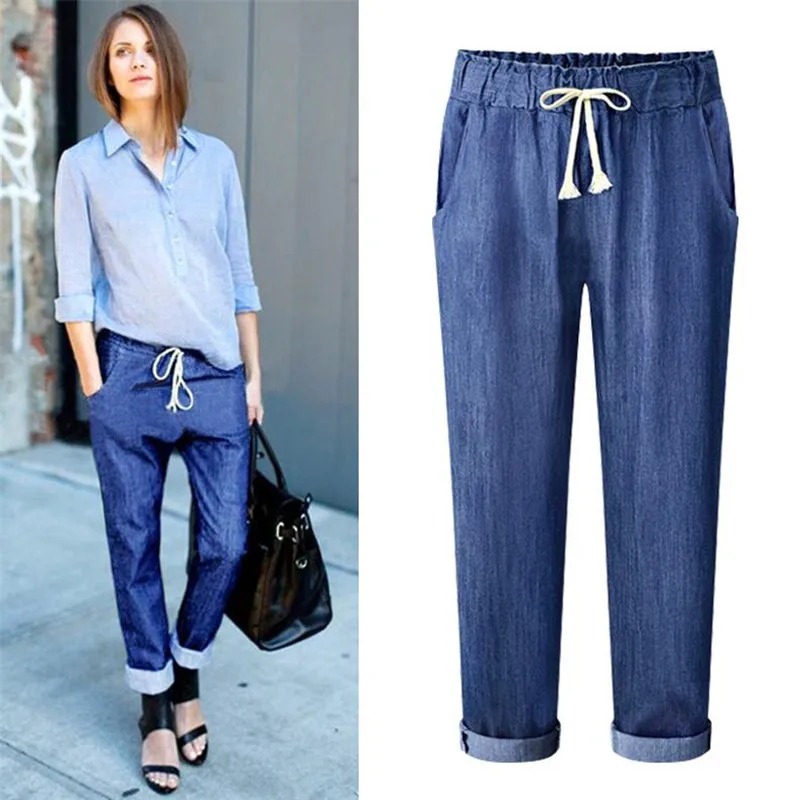 2024 Casual Women Jeans Summer Cool Slim Denim Trousers High Street Boyfriend Jeans For Women Lace-up High Waist Pencil Pants